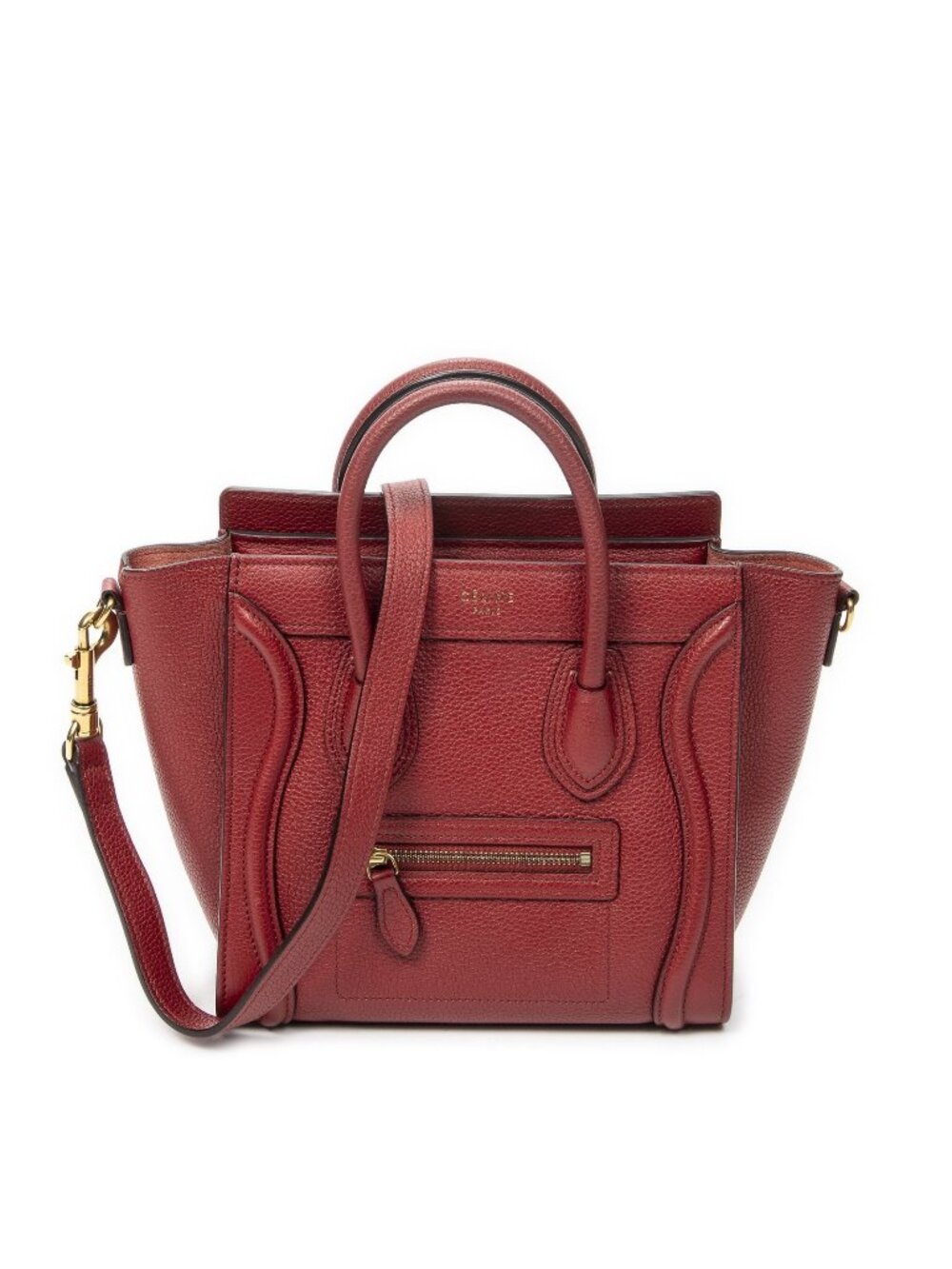 Celine Nano Luggage Red Grain Calf Leather